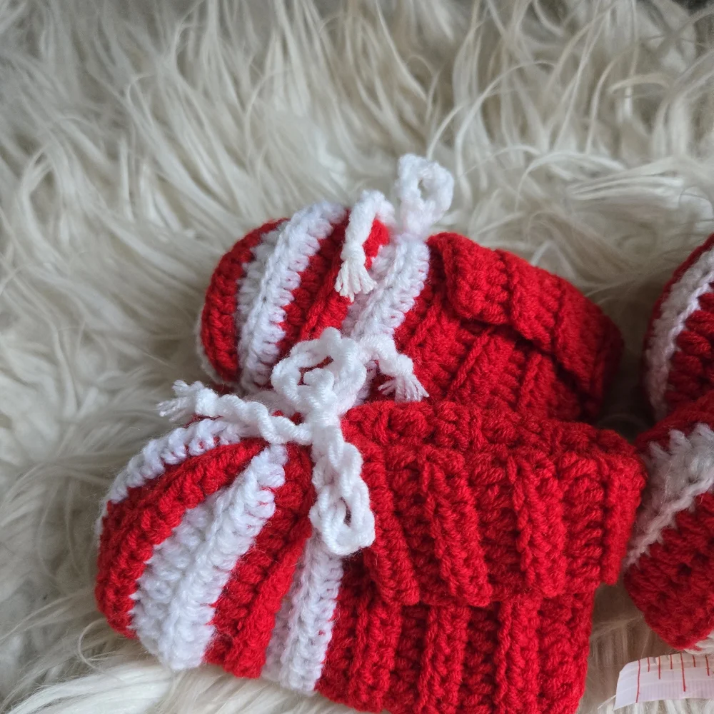 Red and White Knitted Baby Booties